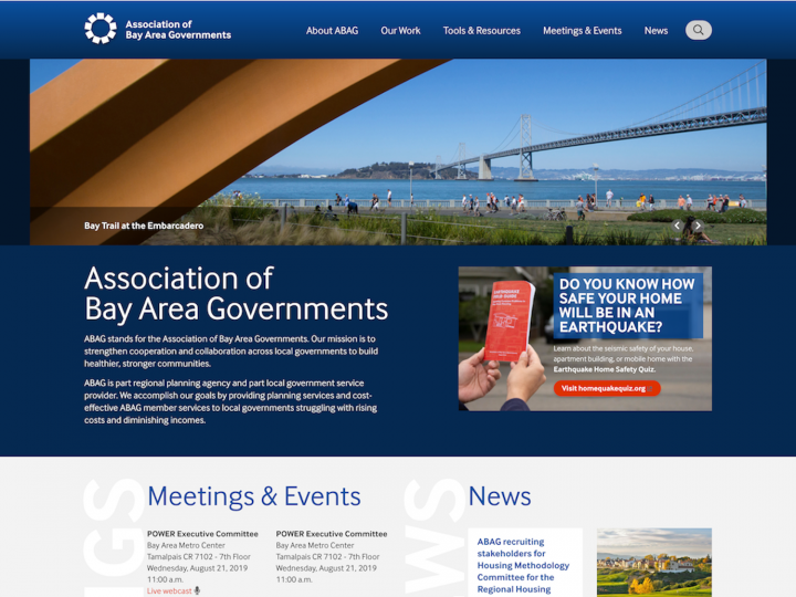 Screenshot of the desktop version of the ABAG website. 