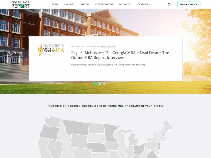 Screenshot of Online MBA Report home page